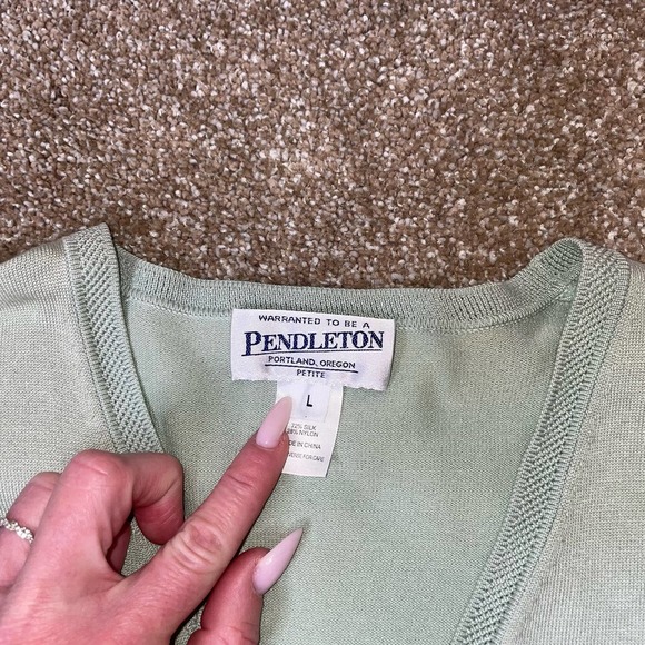 Pendelton top blouse cardigan set of 2 white sea foam green lace trim SZ LG - Picture 10 of 10